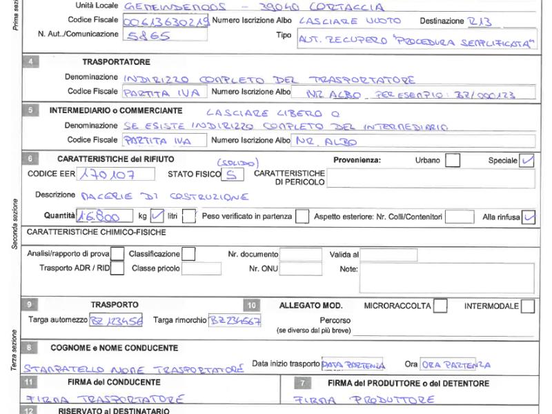 formulario di rifiuti italiano